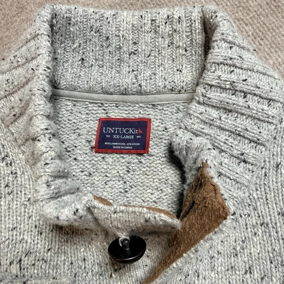 UNTUCKit Sweater Mens 2XL Gray Lambswool Mock Neck Button Henley Pullover EUC - Picture 3 of 13